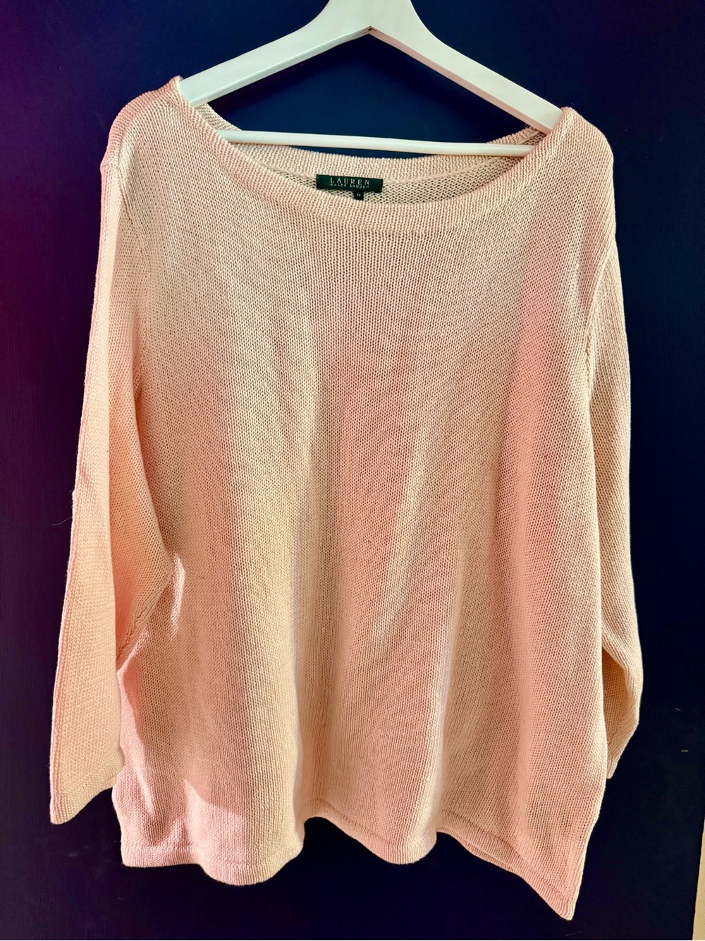 Lauren Ralph Lauren Pink Boatneck Sweater with 3/4 Sleeves, 3X